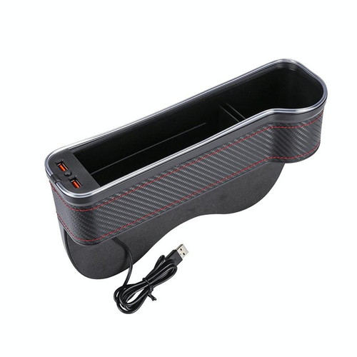 Car Central Control Seat Gap Storage Box with Dual USB Ambient Lights, Color: Carbon Fiber Black Co-pilot