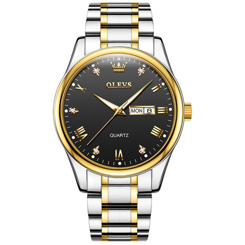 OLEVS 5563 Men Luminous Waterproof Quartz Watch(Black + Gold)