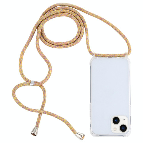 For iPhone 15 Transparent Acrylic Airbag Shockproof Phone Protective Case with Lanyard(Yellow Rainbow)