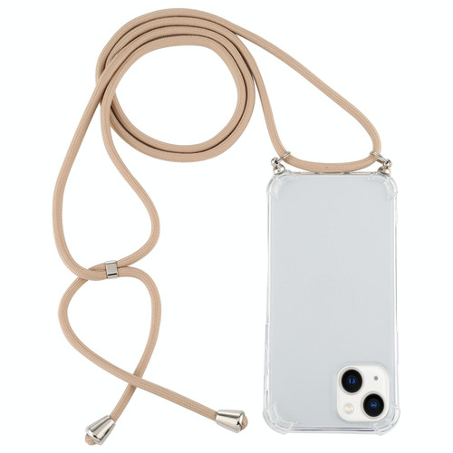 For iPhone 15 Four-Corner Shockproof Transparent TPU Case with Lanyard(Gold)