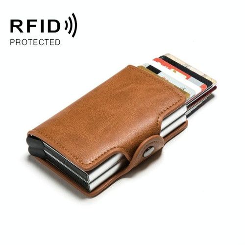 Automatic Pop-up Card Holder Metal Card Box RFID Credit Card Bank Card Box Wallet(Brown)