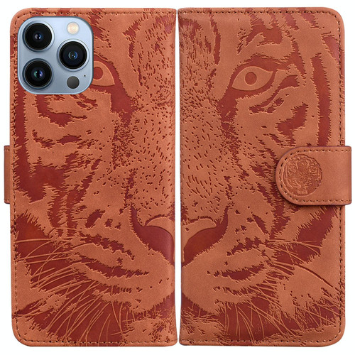 For iPhone 15 Pro Max Tiger Embossing Pattern Leather Phone Case(Brown)