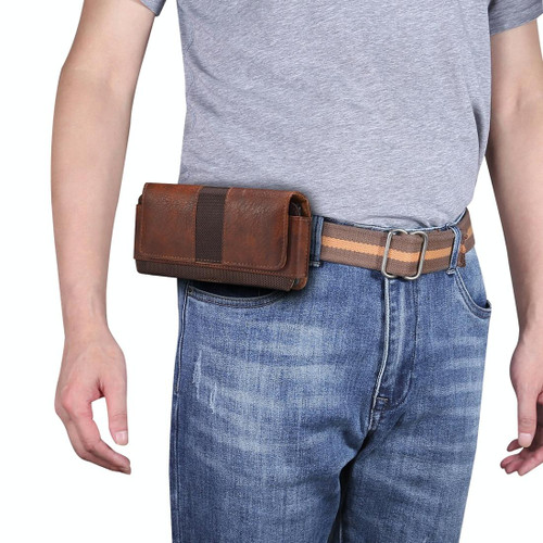 For 6.2-6.5 inch Mobile Phone Cowhide Texture Oxford Cloth Stitching Horizontal Waist Bag(Brown) For 6.2-6.5 inch Mobile Phone Cowhide Texture Oxford Cloth Stitching Horizontal Waist Bag(Brown)