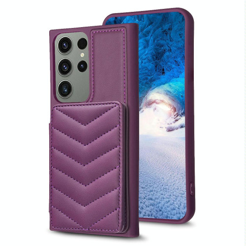 For Samsung Galaxy S23 Ultra 5G BF26 Wave Pattern Card Bag Holder Phone Case(Dark Purple)