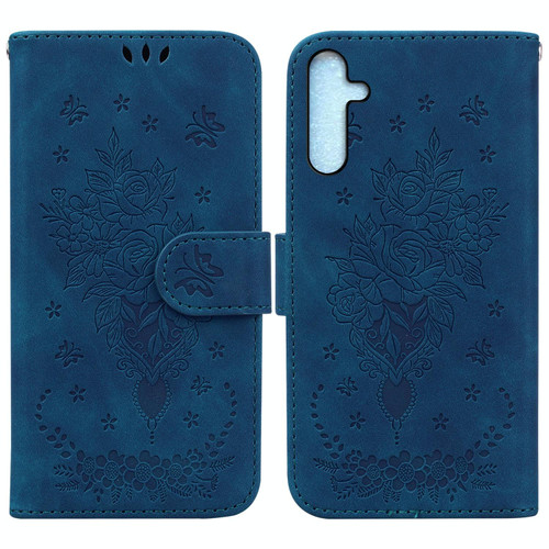 For Samsung Galaxy A25 5G Butterfly Rose Embossed Leather Phone Case(Blue)