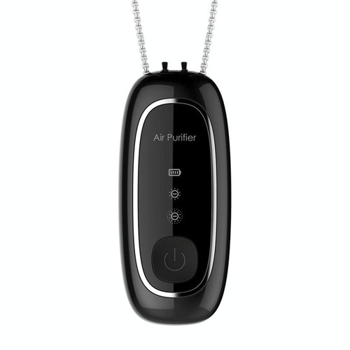 Upgrade Dual-brush Negative Ion Air Purifier Neck Small Portable Air Purifier, Style: Chain Model (Black)
