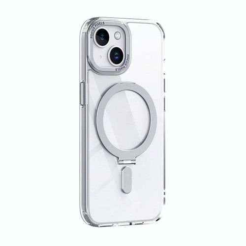 For iPhone 15 Skin Feel MagSafe Shockproof Phone Case with Holder(White)