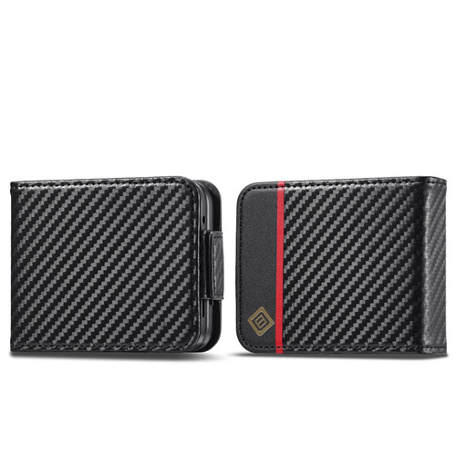 For Samsung Galaxy Z Flip3 LC.IMEEKE Carbon Fiber Leather Phone Case(Vertical Black)