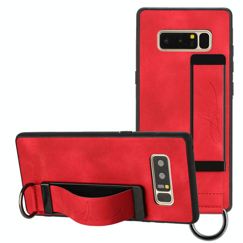 For Samsung Galaxy Note8 Wristband Holder Leather Back Phone Case(Red)