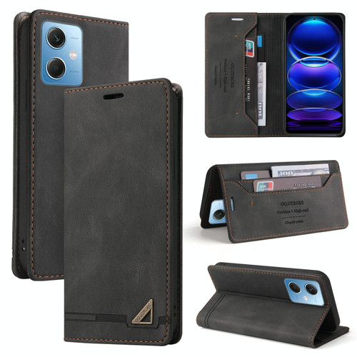 For Xiaomi Redmi Note 12 India/Poco X5 GQUTROBE Skin Feel Anti-theft Brush Horizontal Flip Leather Case with Holder(Black)