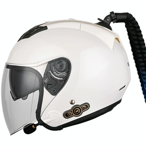 KUQIBAO Motorcycle Bluetooth Headset Double Lens Helmet With Braid, Size: L(White)