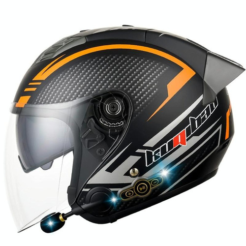 KUQIBAO Motorcycle Smart Bluetooth Sun Protection Double Lens Safety Helmet, Size: M(Matte Black Phantom Fiber+Gray Rear Spoiler)