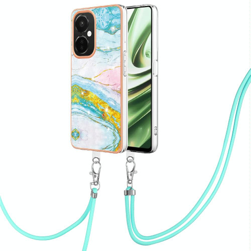 For OnePlus Nord CE 3 5G/Nord CE 3 Lite Electroplating Marble Dual-side IMD Phone Case with Lanyard(Green 004)