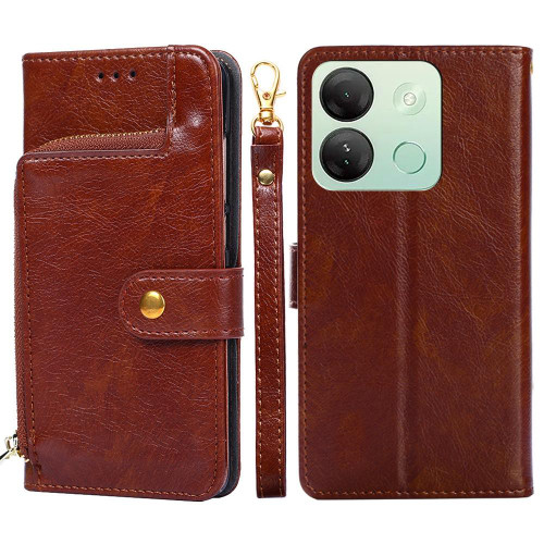 For Infinix Smart 7 HD Zipper Bag Leather Phone Case(Brown) For Infinix Smart 7 HD Zipper Bag Leather Phone Case(Brown)