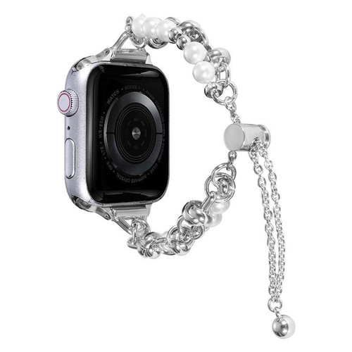 For Apple Watch 42mm Pearl Bracelet Metal Watch Band(Silver)