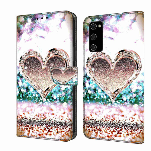 For Samsung Galaxy S20 FE Crystal 3D Shockproof Protective Leather Phone Case(Pink Diamond Heart)