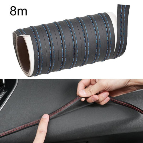 8m Car Center Console Interior Modification Leather Gap Strip(Black Blue)