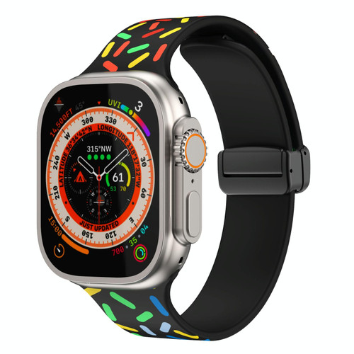 For Apple Watch Ultra 49mm Rainbow Dots Silicone Magnetic Black Buckle Watch Band(Black) For Apple Watch Ultra 49mm Rainbow Dots Silicone Magnetic Black Buckle Watch Band(Black)