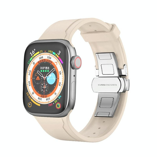 Metal Butterfly Buckle Silicone Watch Band For Apple Watch 5 40mm(Starlight Color)