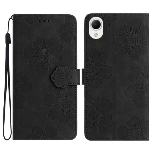 For Samsung Galaxy A23e / A23s Flower Embossing Pattern Leather Phone Case(Black)