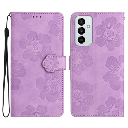For Samsung Galaxy M23 Flower Embossing Pattern Leather Phone Case(Purple)