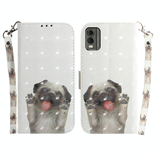 For Nokia C32 3D Colored Horizontal Flip Leather Phone Case(Pug)