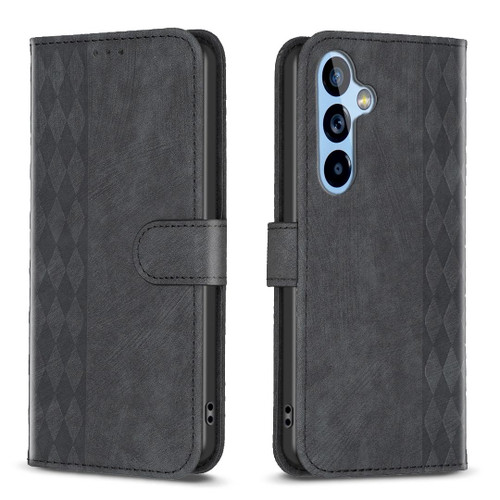 For Samsung Galaxy A54 Plaid Embossed Leather Phone Case(Black)
