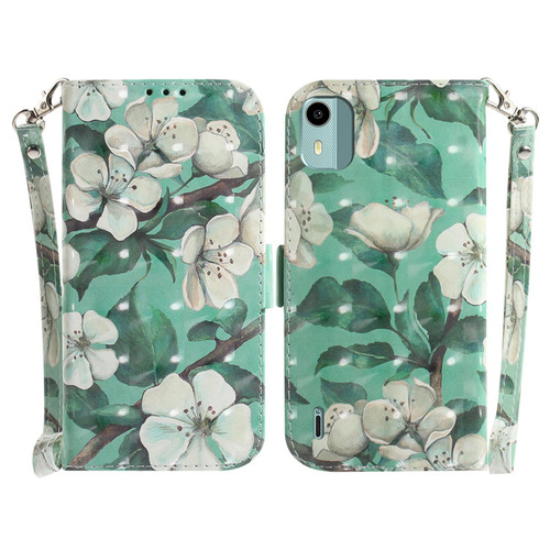 For Nokia C12 3D Colored Horizontal Flip Leather Phone Case(Watercolor Flower)