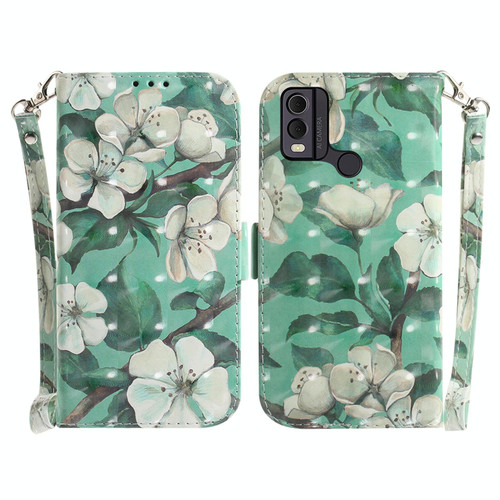 For Nokia C22 3D Colored Horizontal Flip Leather Phone Case(Watercolor Flower)