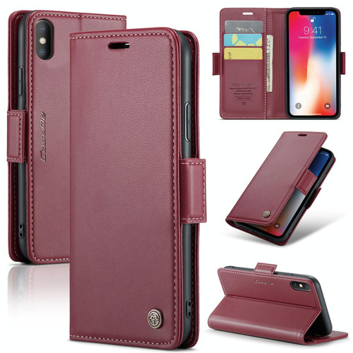 For iPhone XS Max CaseMe 023 Butterfly Buckle Litchi Texture RFID Anti-theft Leather Phone Case(Wine Red)