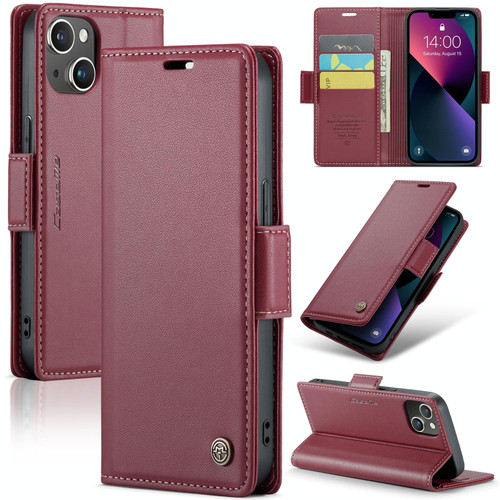 For iPhone 14 CaseMe 023 Butterfly Buckle Litchi Texture RFID Anti-theft Leather Phone Case(Wine Red)