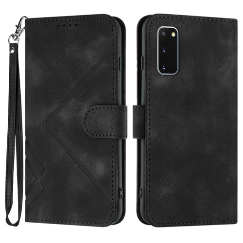 For Samsung Galaxy S20 Line Pattern Skin Feel Leather Phone Case(Black)