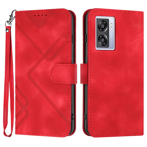 For Realme V23 Line Pattern Skin Feel Leather Phone Case(Red)