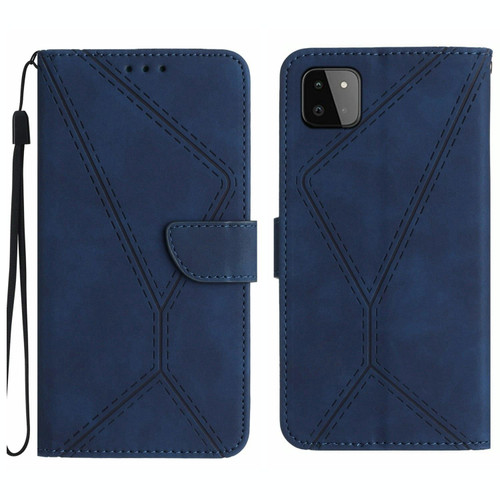 For Samsung Galaxy A22 5G Stitching Embossed Leather Phone Case(Blue)