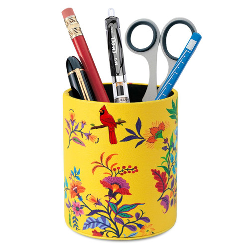 PU Leather Tool Storage Box Desktop Pen Holder(Birdsong)