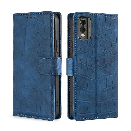 For Nokia C32 Skin Feel Crocodile Magnetic Clasp Leather Phone Case(Blue)