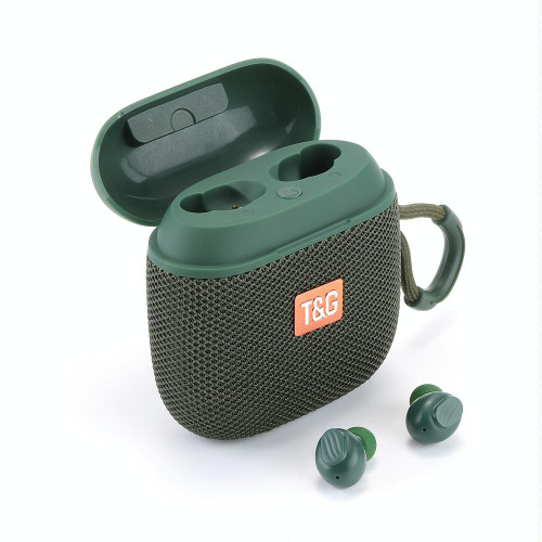 T&G TG809 2 in 1 Portable Outdoor Wireless Speaker & Mini TWS Bluetooth Earbuds(Dark Green)