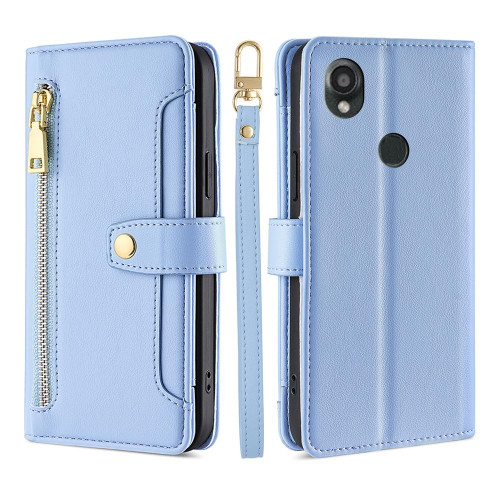 For Kyocera Digno SX3-KYG02 Sheep Texture Cross-body Zipper Wallet Leather Phone Case(Blue)