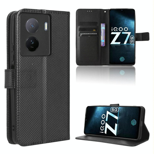 For vivo iQOO Z7x Diamond Texture Leather Phone Case(Black)