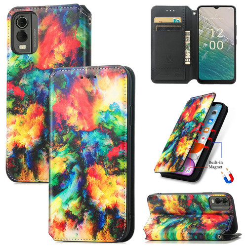 For Nokia C32 CaseNeo Colorful Magnetic Leather Phone Case(Colorful Cloud)