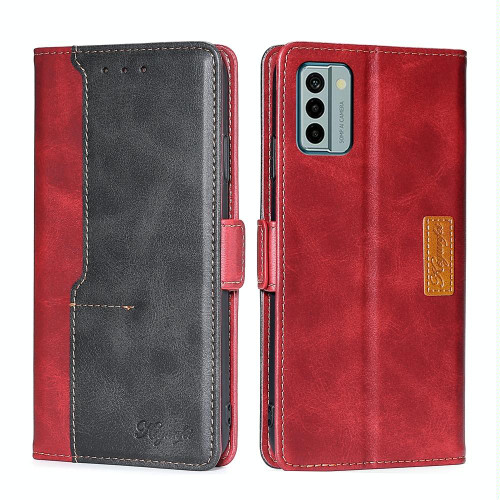 For Nokia G22 Contrast Color Side Buckle Leather Phone Case(Red + Black)
