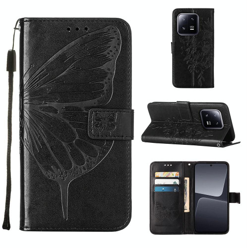 For Xiaomi 13 Pro Embossed Butterfly Leather Phone Case(Black)