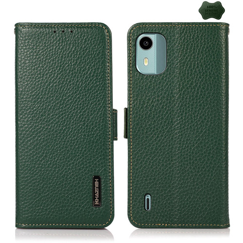 For Nokia C12 4G KHAZNEH Side-Magnetic Litchi Genuine Leather RFID Phone Case(Green)