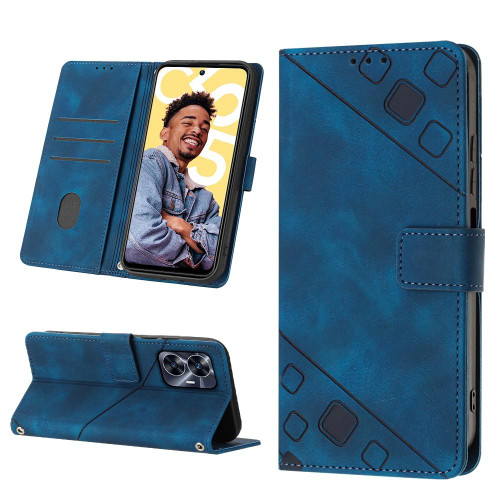 For Realme C55 Skin-feel Embossed Leather Phone Case(Blue)