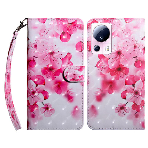 For Xiaomi 13 Lite 3D Painted Pattern Leather Phone Case(Red Flower)