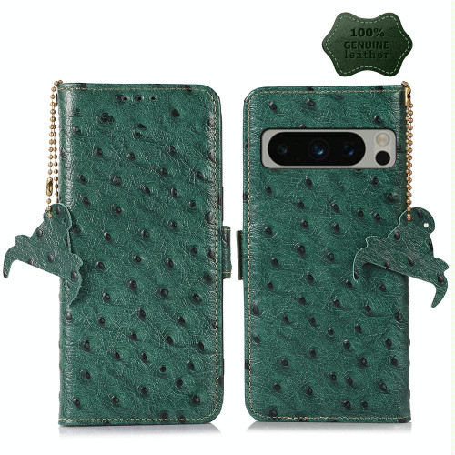 For Google Pixel 8 Pro Ostrich Pattern Genuine Leather RFID Phone Case(Green) For Google Pixel 8 Pro Ostrich Pattern Genuine Leather RFID Phone Case(Green)