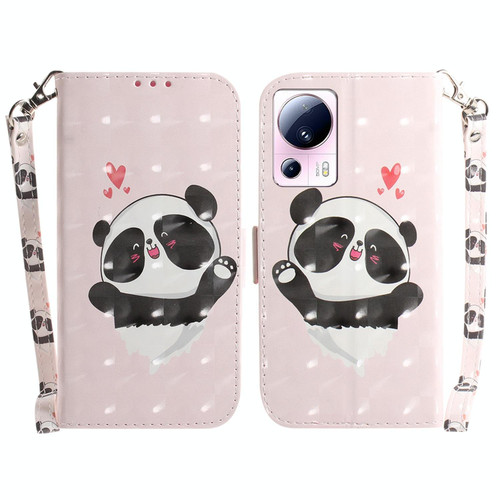 For Xiaomi 13 Lite / Civi 2 3D Colored Horizontal Flip Leather Phone Case(Heart Panda)