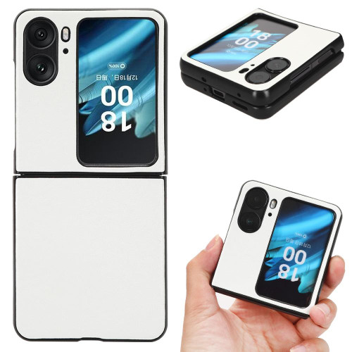 For OPPO Find N2 Flip Plain Skin Litchi Texture Phone Case(White)
