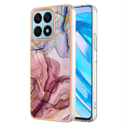For Honor X8a Electroplating Marble Dual-side IMD Phone Case(Rose Red 014)