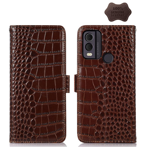 For Nokia C22 4G Crocodile Top Layer Cowhide Leather Phone Case(Brown)